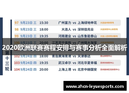 2020欧洲联赛赛程安排与赛事分析全面解析 2020欧洲联赛赛程安排与赛事分析全面解析