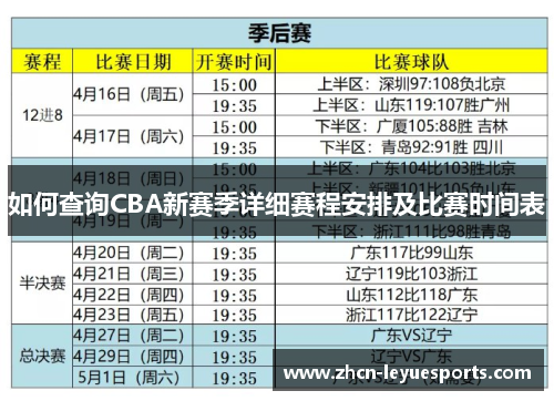 如何查询CBA新赛季详细赛程安排及比赛时间表